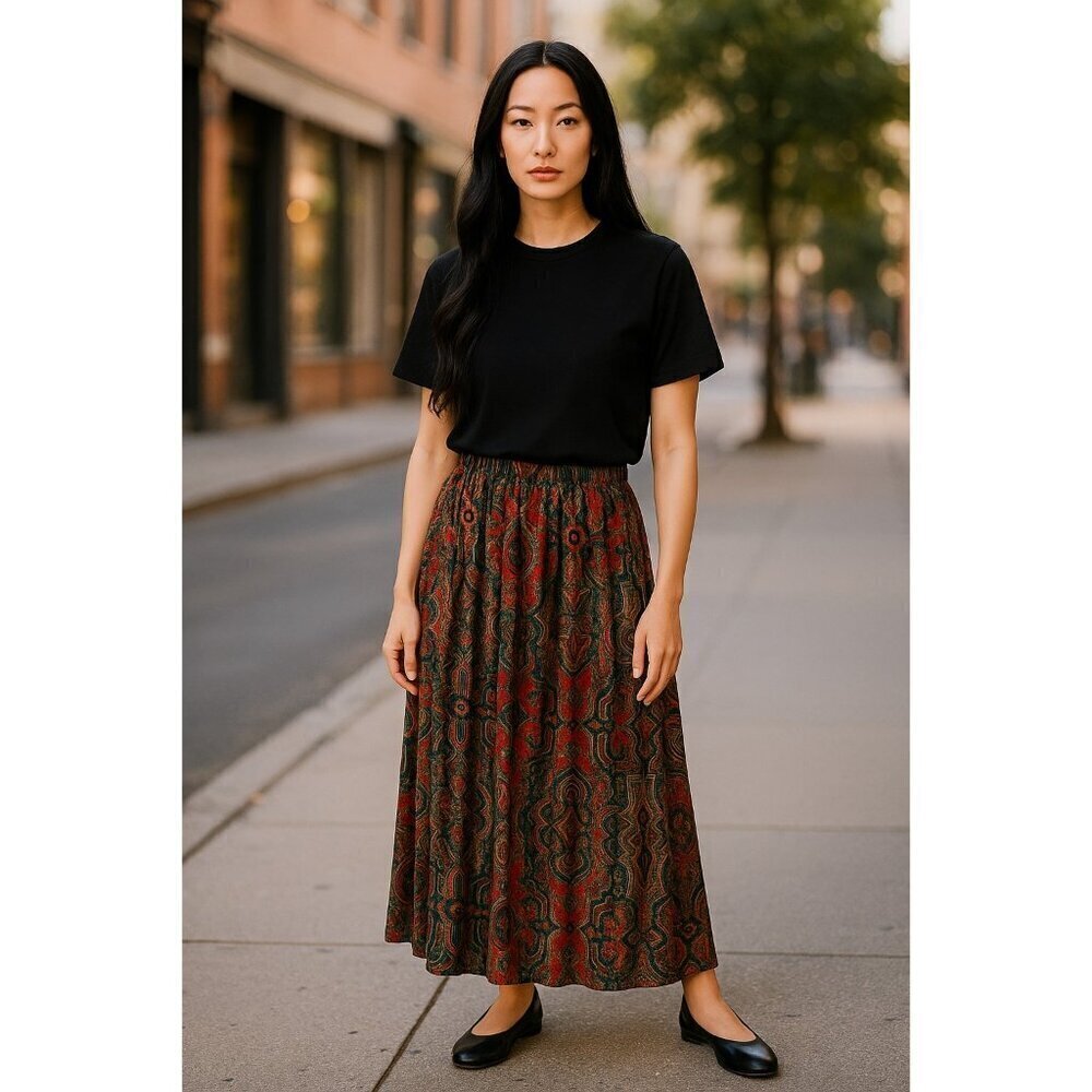 Alfred Dunner Red & Blue Paisley Pleated Skirt